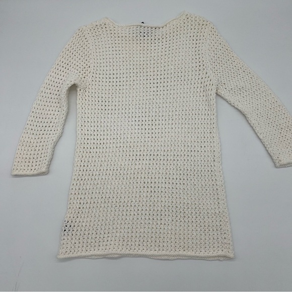 Lauren Ralph Lauren Cream Crochet Tunic Sweater M Hand Knit 100% Cotton Boho - Picture 2 of 11